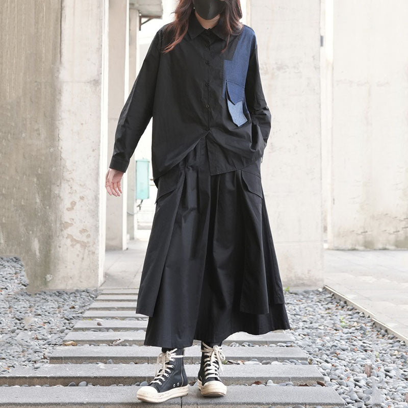 Denim Patchwork Pocket Long Sleeve Shirt