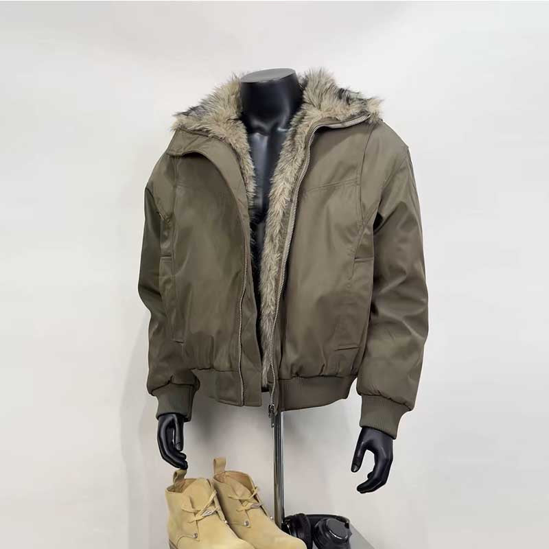 Vintage Faux Fur Collar Hooded  Short Jacket