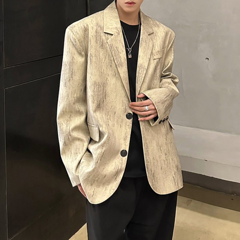 Distressed Textured Shoulder-padded Suit Jacket