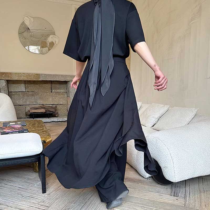 Double-layer Irregular Pleated Retro Skirt Pants