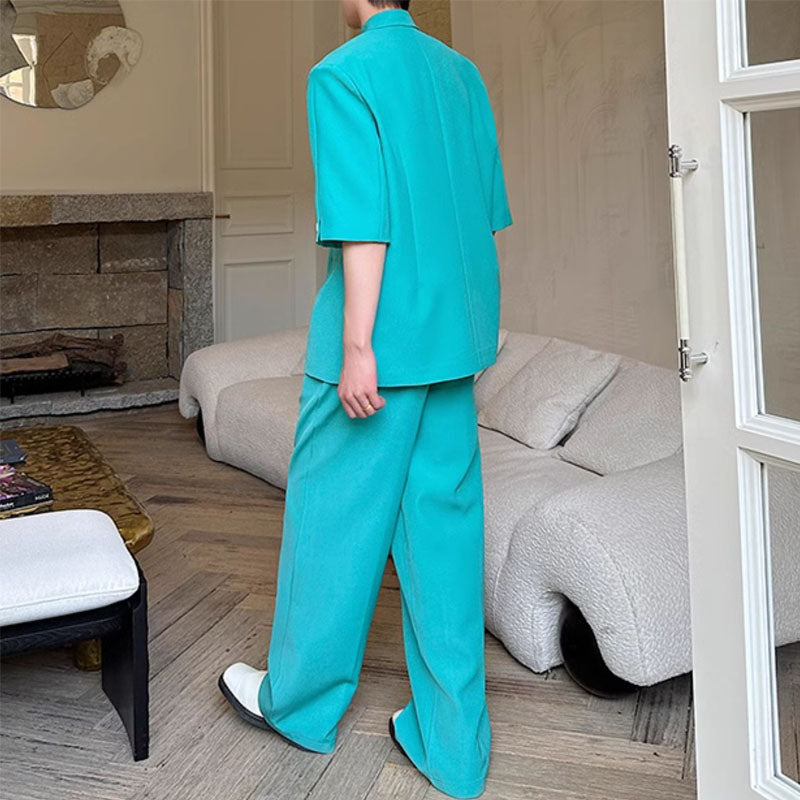 Double-breasted Three-quarter Sleeve Straight-leg Trousers Two-piece Suit