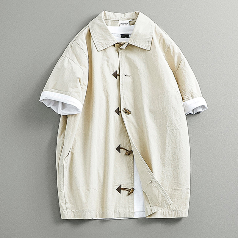 Cotton Japanese Retro Wooden Horn Button Shirt