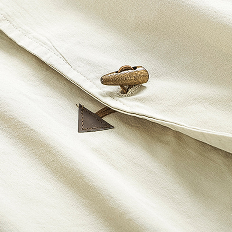 Cotton Japanese Retro Wooden Horn Button Shirt