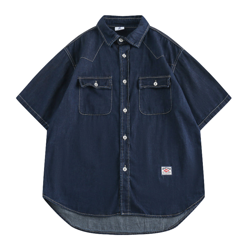 Denim Short-sleeved Loose Work Shirt