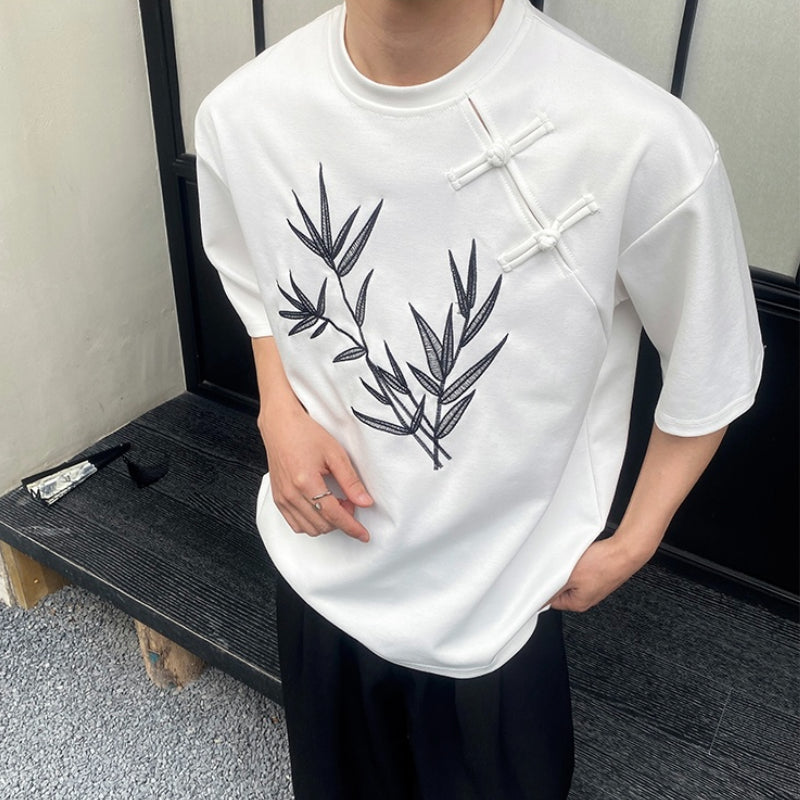 Embroidered Buttoned Casual Loose T-shirt