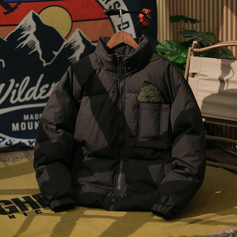 Applique Embroidered Stand Collar Down Jacket