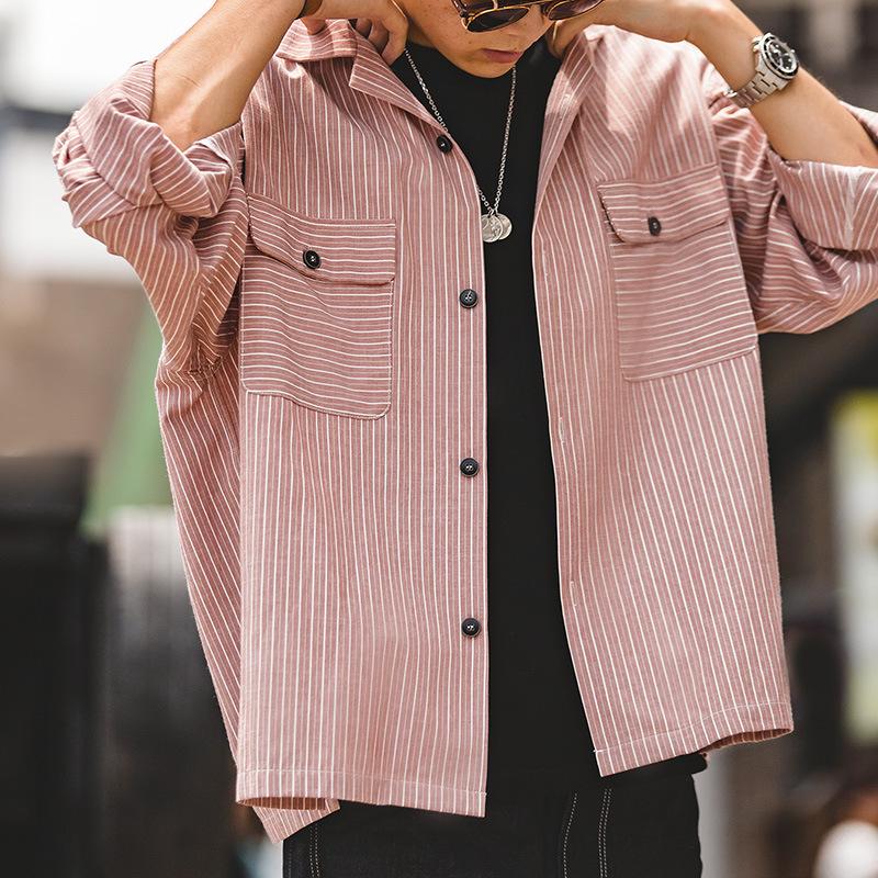 Vintage Oversize Striped Cuban Collar Shirt