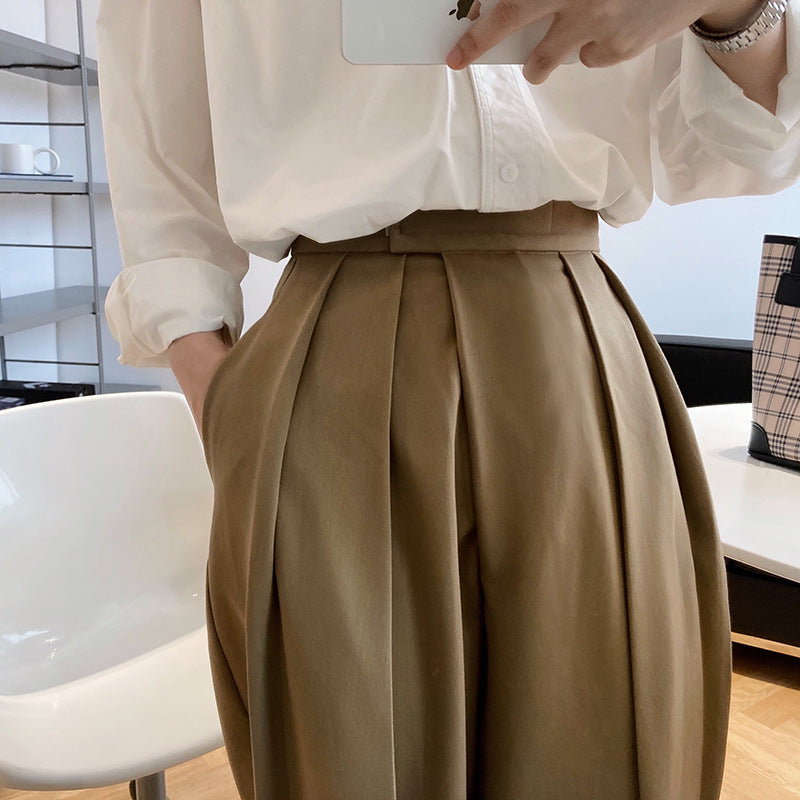 High Waist Pleated Suit Loose Wide Leg Pants