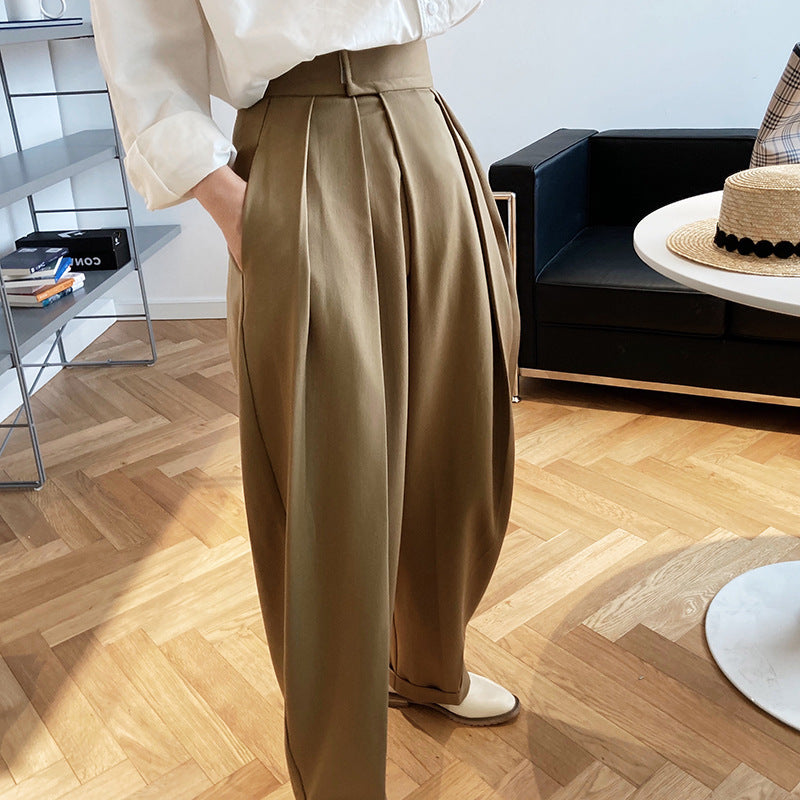 High Waist Pleated Suit Loose Wide Leg Pants