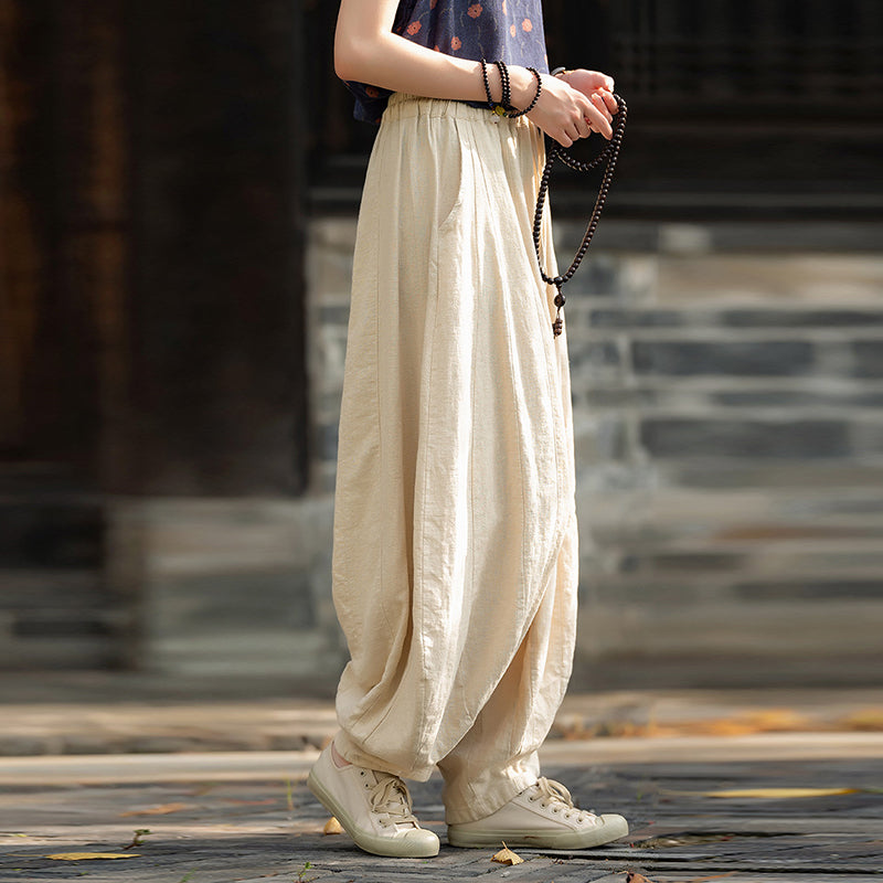 Loose Cotton And Linen Patchwork Bloomers