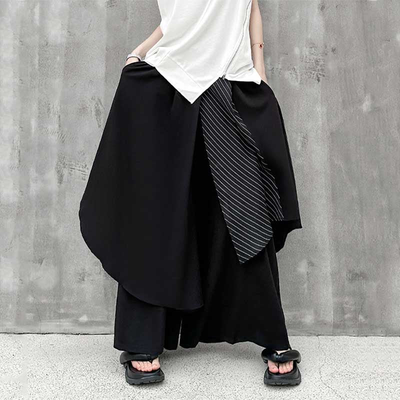 Loose Patchwork Striped High-waisted Culottes