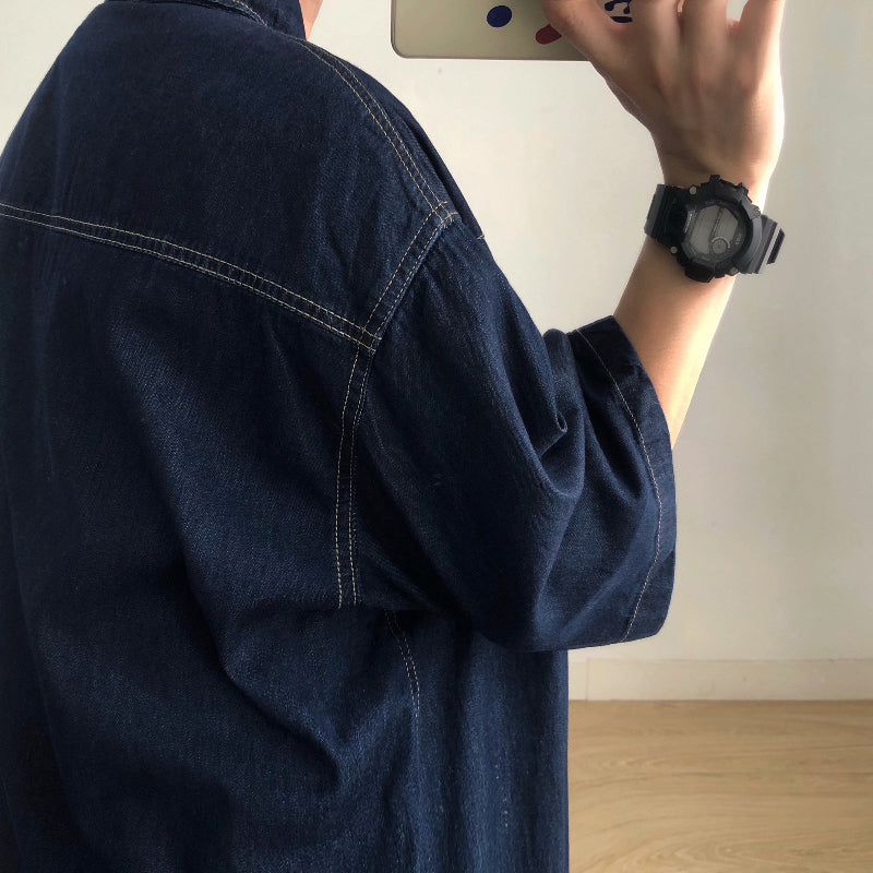 Denim Short-sleeved Loose Work Shirt
