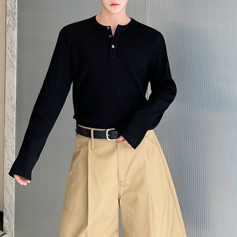 Cotton Half-open Collar Three-button Bottoming Shirt