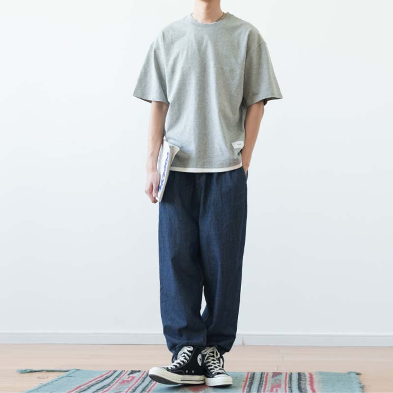 Japanese Loose Drop Shoulder Fake Two Piece T-shirt