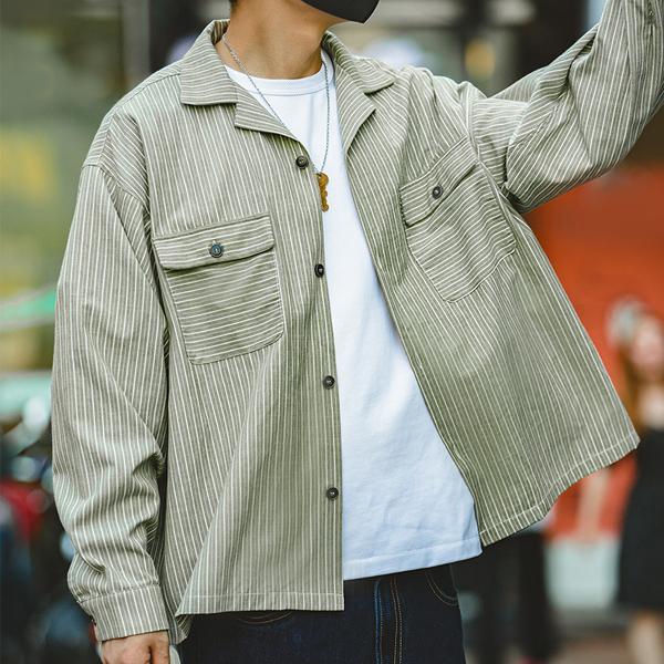 Vintage Oversize Striped Cuban Collar Shirt