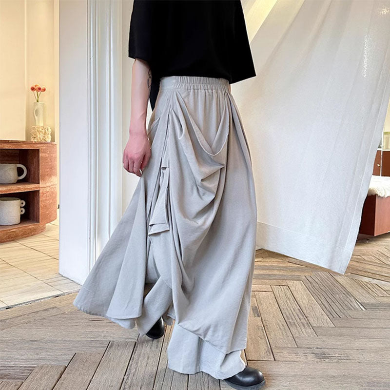Double-layer Irregular Pleated Retro Skirt Pants