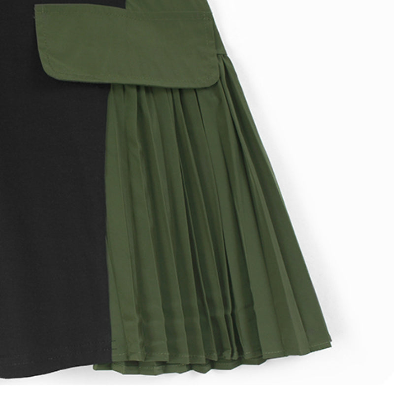 Fake Pocket Pleated Patchwork Loose T-shirt