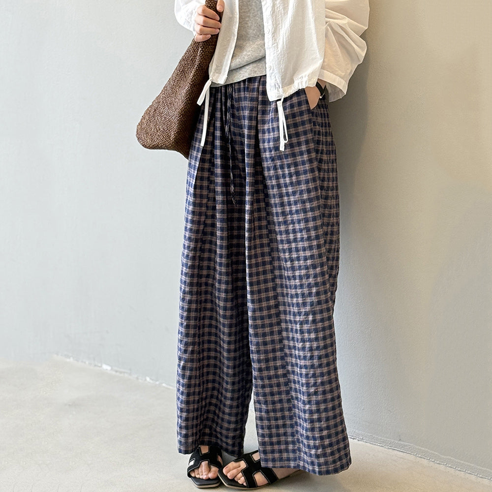 Retro Plaid Loose Casual Straight Wide-leg Pants