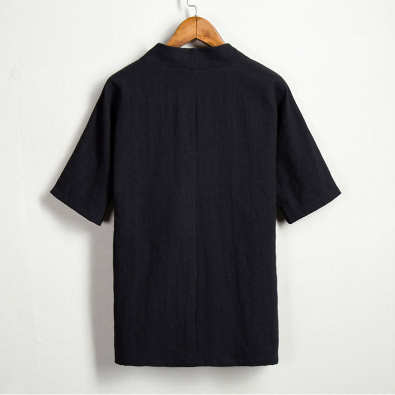 Cotton Linen Large Diagonal Short Sleeve Top