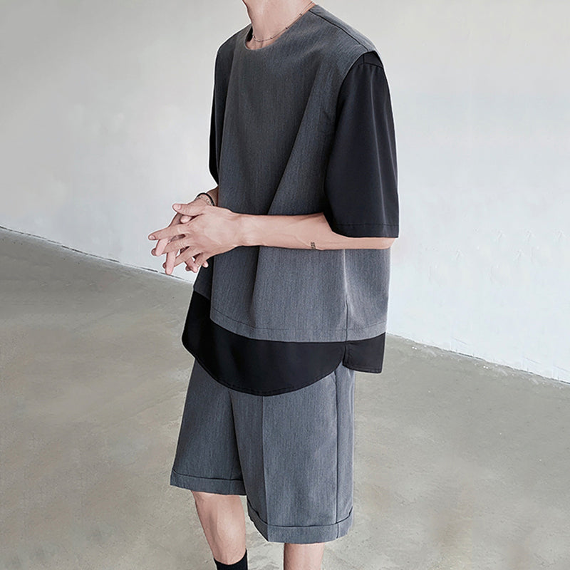 Fake Two Piece Knitted Contrast Color Two Piece Set