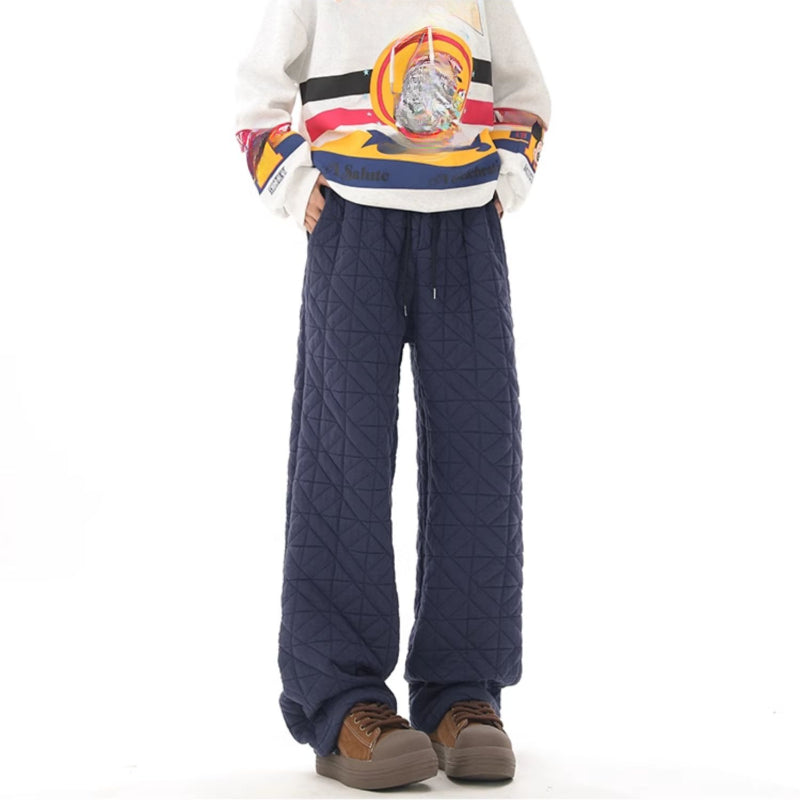 Diamond Thickened Cotton Casual Wide-Leg Pants