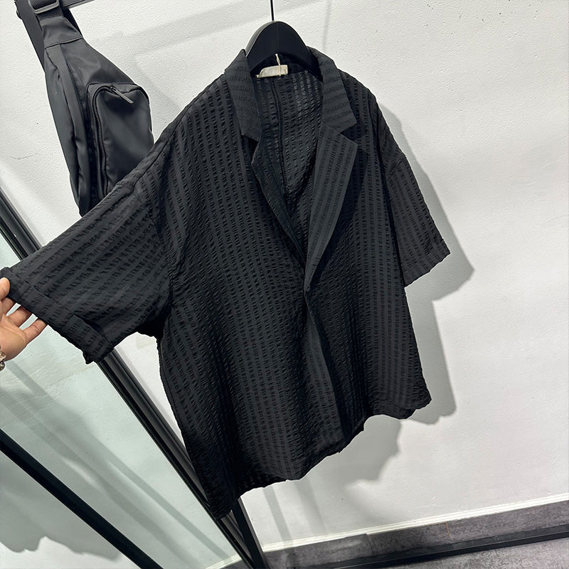 Embossed Pattern Solid Color Lapel Shirt