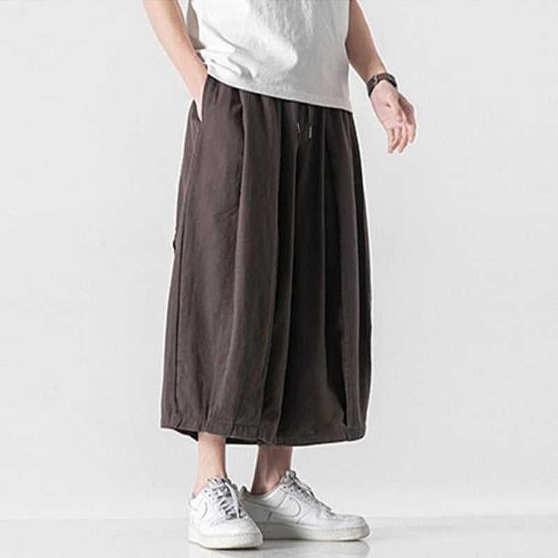 Cotton and Linen Wide Leg Bloomers Cropped Pants