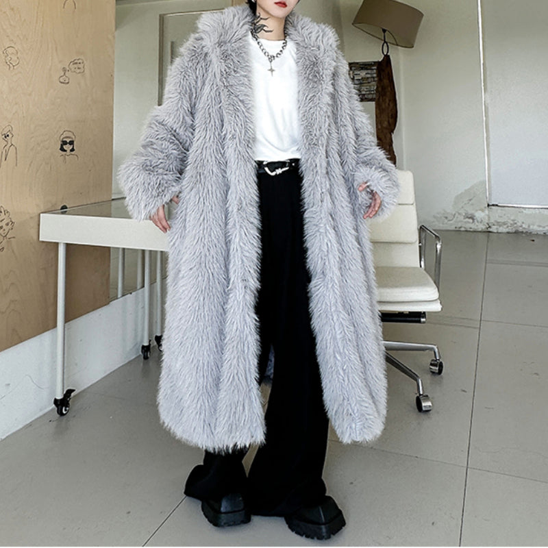 Winter Plush Warm Artificial Fur Mid-length Coat