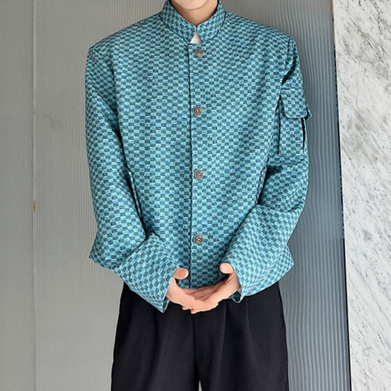 Stand Collar Ribbed Single-breasted Blazer