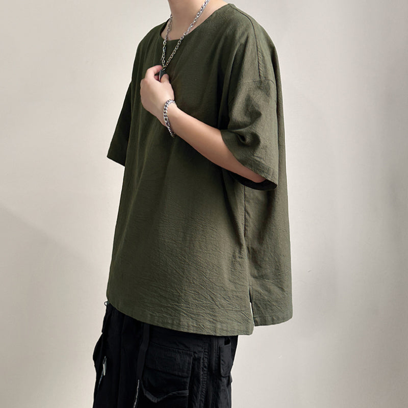 Japanese Loose Large Collar Cotton and Linen T-shirt