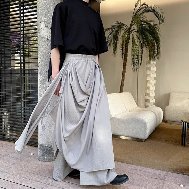 Double-layer Irregular Pleated Retro Skirt Pants
