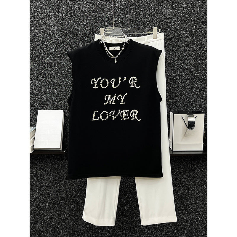 【YOU'R MY LOVER】Bead Lettering Sleeveless T-shirt