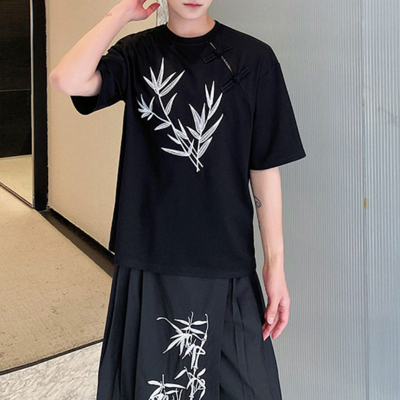 Embroidered Buttoned Casual Loose T-shirt