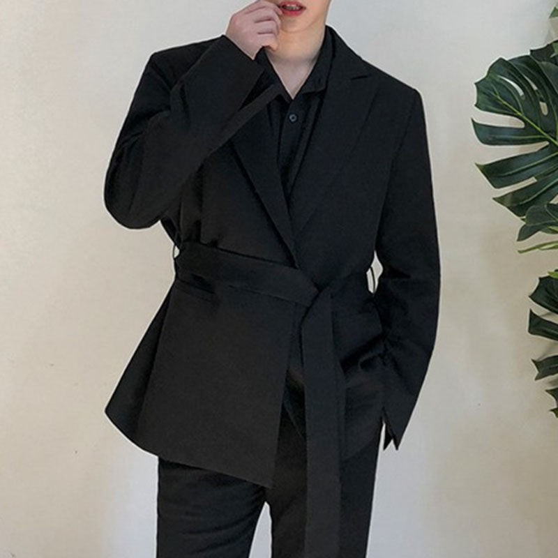 Black Belted Slim Fit Blazer
