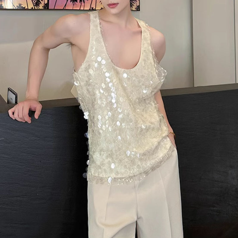 Embroidered Sequined Double Mesh Vest