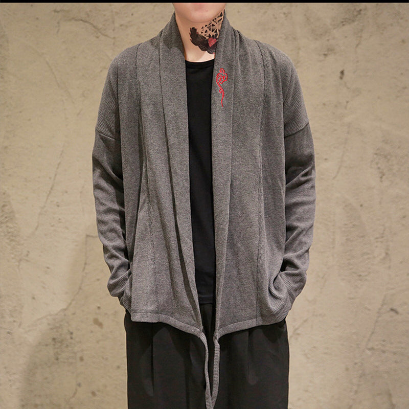 Knit Embroidered Loose Casual Cardigan