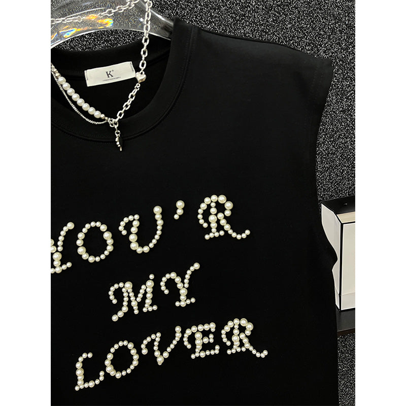 【YOU'R MY LOVER】Bead Lettering Sleeveless T-shirt