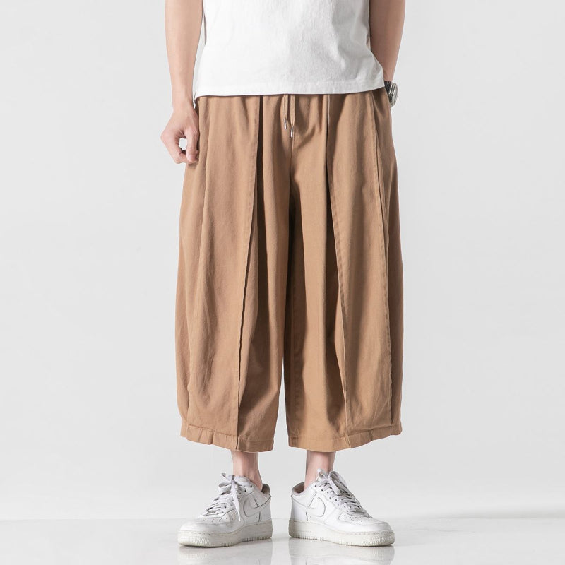 Cotton and Linen Wide Leg Bloomers Cropped Pants