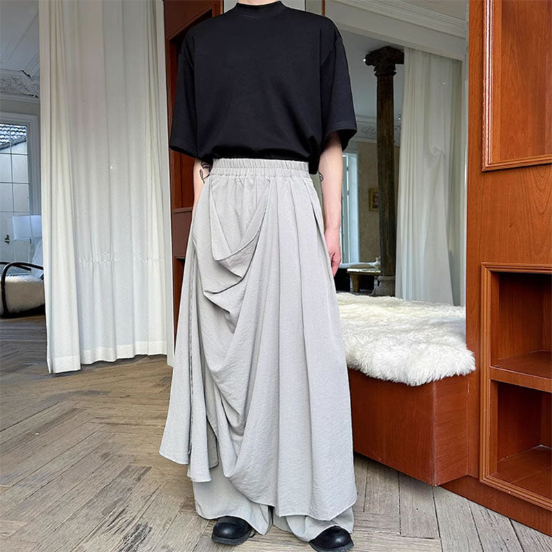 Double-layer Irregular Pleated Retro Skirt Pants