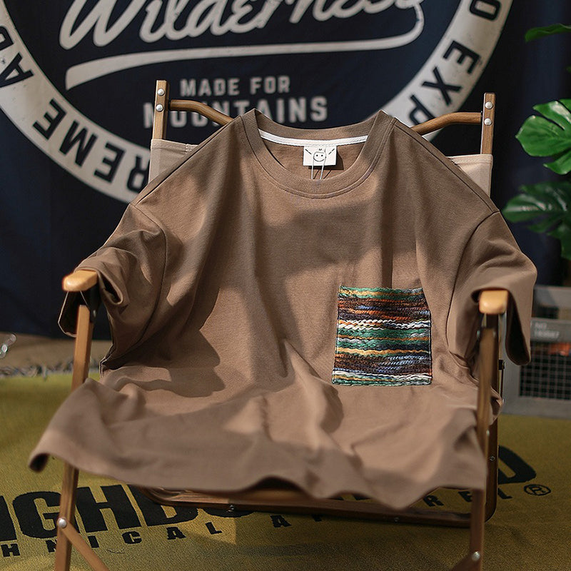 Vintage Color Pocket Short Sleeve T-Shirt