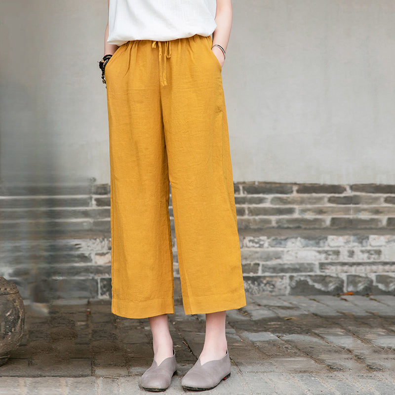 Drawstring Linen Thin Wide-Leg Pants
