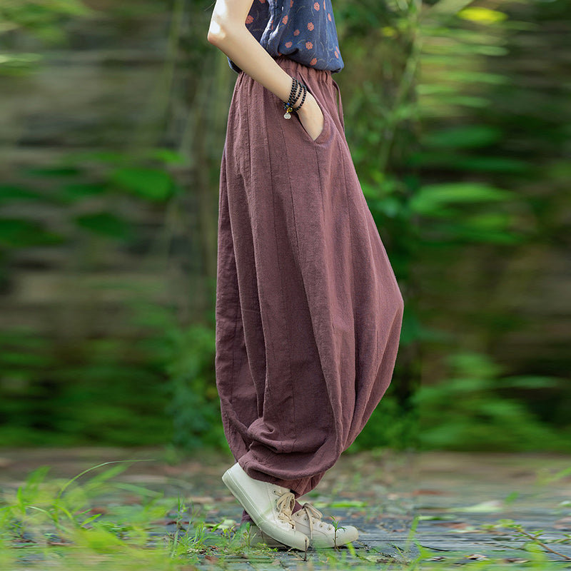 Loose Cotton And Linen Patchwork Bloomers