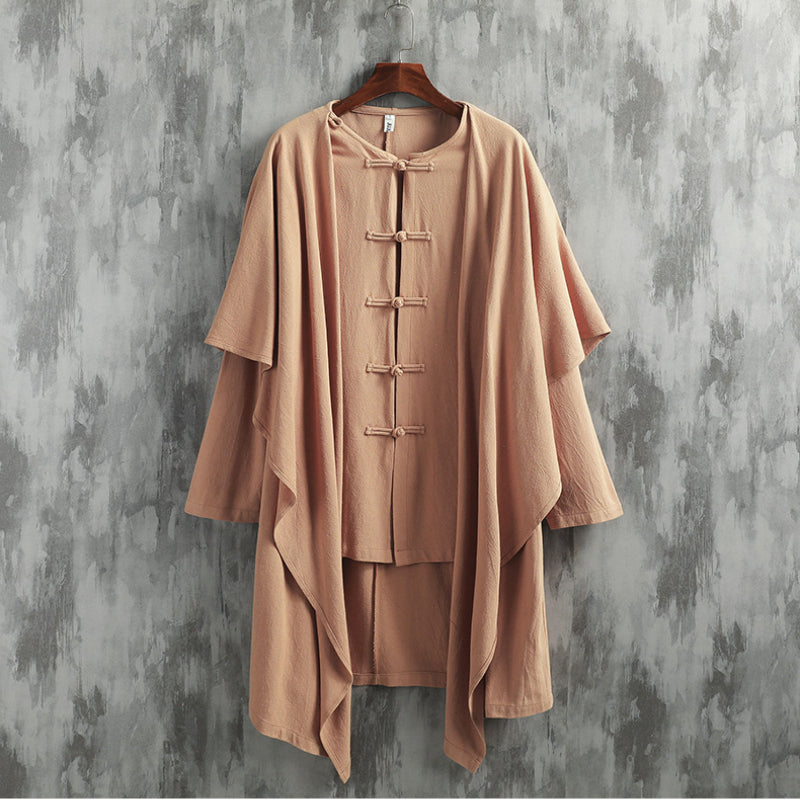 Cotton And Linen Two-Piece Cape Coat