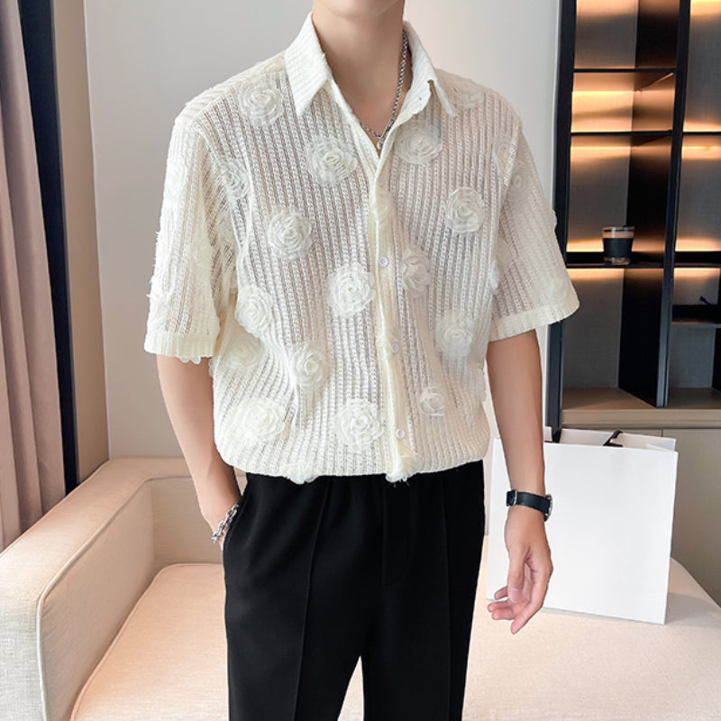 Hollow 3D Floral Short-sleeved Shirt