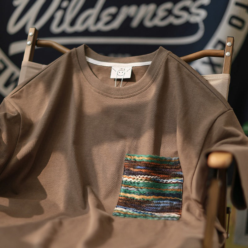 Vintage Color Pocket Short Sleeve T-Shirt