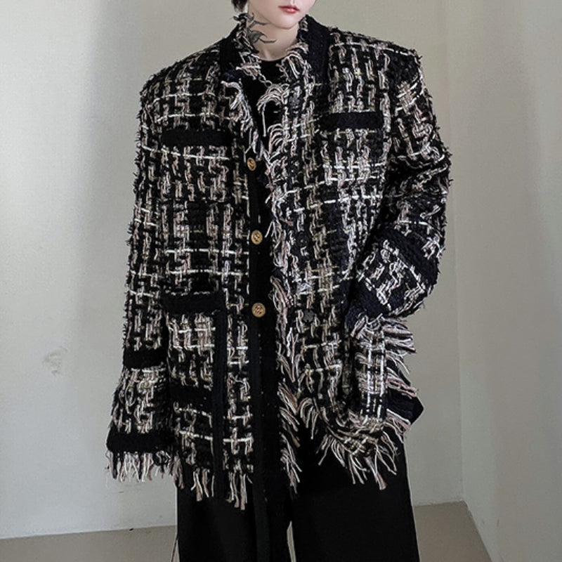 French Wool Fringed Shoulder Padded Jacket