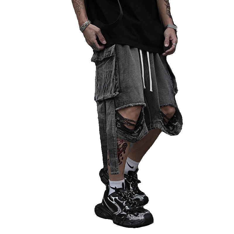 Distressed Multi-Pocket Straight Jeans