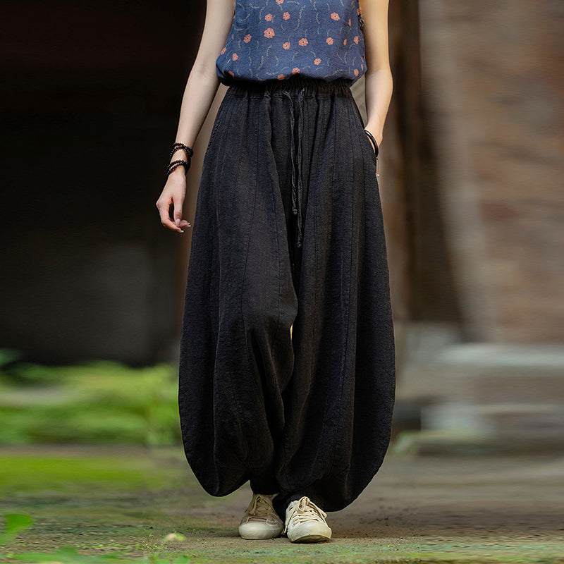 Loose Cotton And Linen Patchwork Bloomers