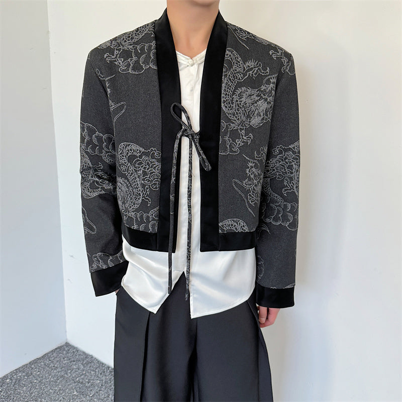 Vintage Jacquard Patchwork Dragon Pattern Denim Jacket