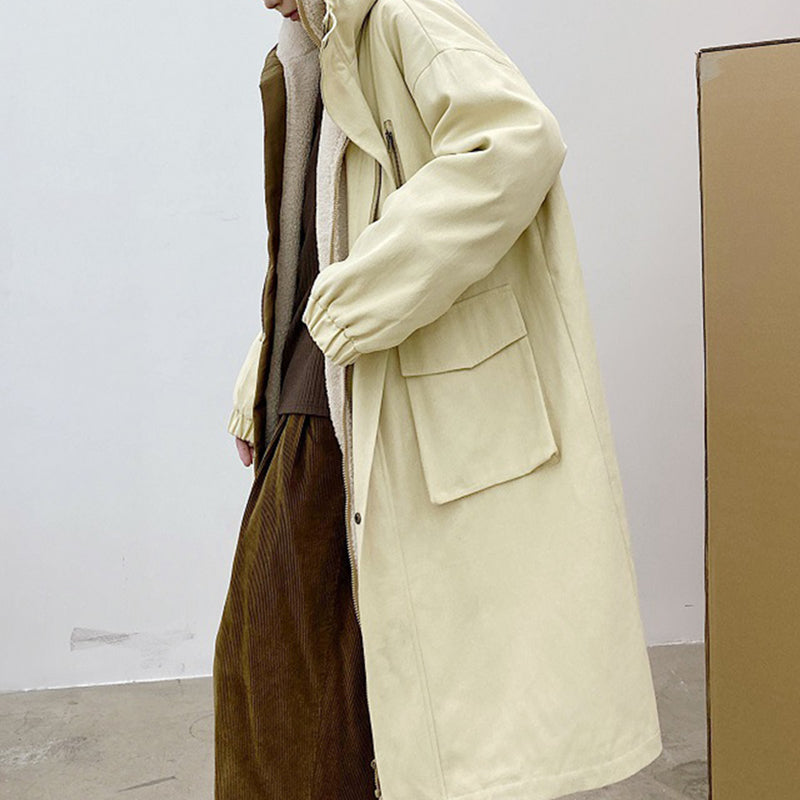 Casual Detachable Faux Lamb Plush Hooded Coat